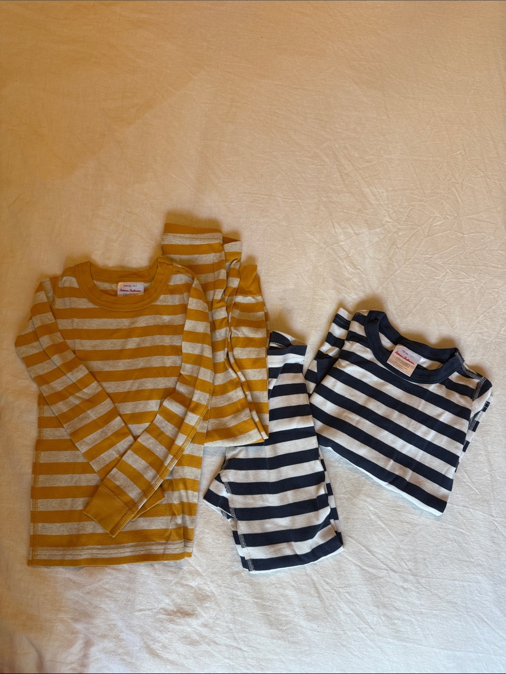 Hanna Andersson Striped Long-Sleeve PJ set  in Mustard and Navy